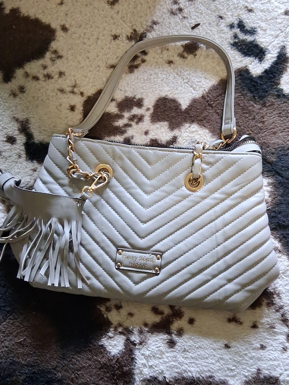 Betsey Johnson Cream Quilted Shoulder Bag with Tassel Charm